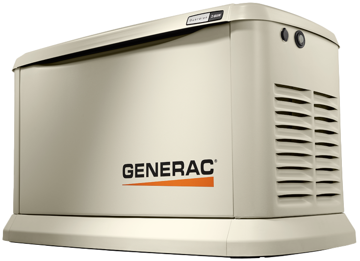 Image of a Generac air-cooled generator outside an average home